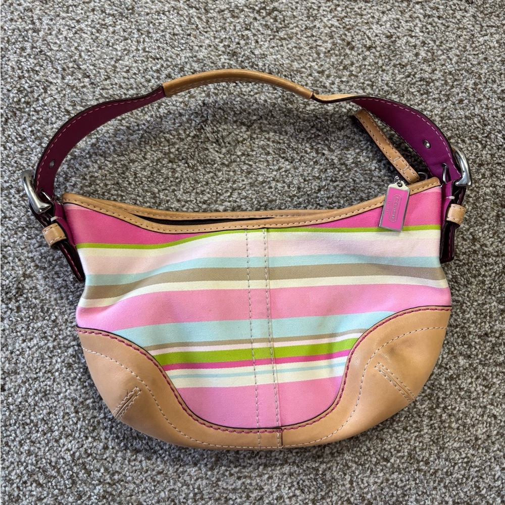 Coach Pink and Tan Striped Shoulder Bag